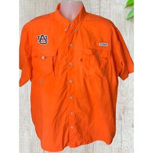 Columbia Tamiami PFG Auburn University Button Up Short Sleeve Shirt Orange XL